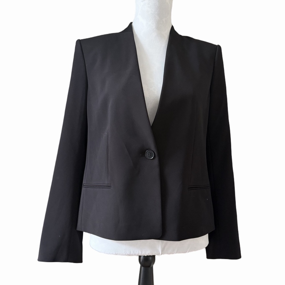 Ann Taylor Uptown Jacket | Black Minimalist Blazer | Open Front | Career | 10P